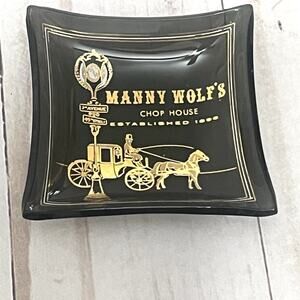Vintage Mini Square-Manny Wolf's Chop House Smoked Glass Ashtray 2 1/2" Sq